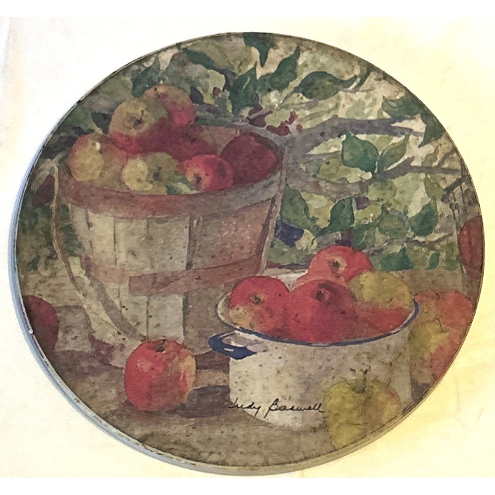 Judy Burswell Art Apple Baskets Hand Painted Ceramic Design Tile Trivet